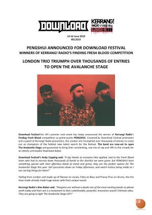 Pengshui ANNOUNCED for DOWNLOAD FESTIVAL WINNERS of KERRANG! RADIO’S FINDING FRESH BLOOD COMPETITION