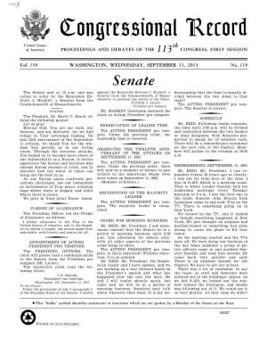 Congressional Record United States Th of America PROCEEDINGS and DEBATES of the 113 CONGRESS, FIRST SESSION