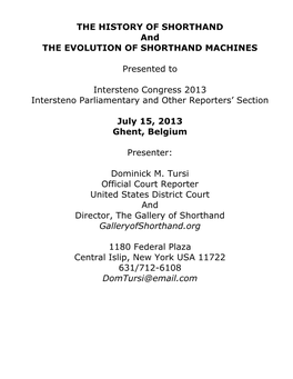 THE HISTORY of SHORTHAND and the EVOLUTION of SHORTHAND MACHINES