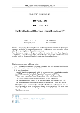The Royal Parks and Other Open Spaces Regulations 1997