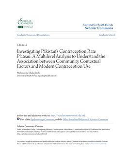 Investigating Pakistan's Contraception Rate Plateau: a Multilevel Analysis