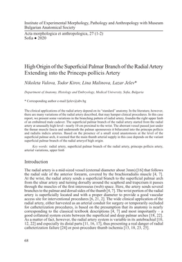 High Origin of the Superficial Palmar Branch of the Radial Artery