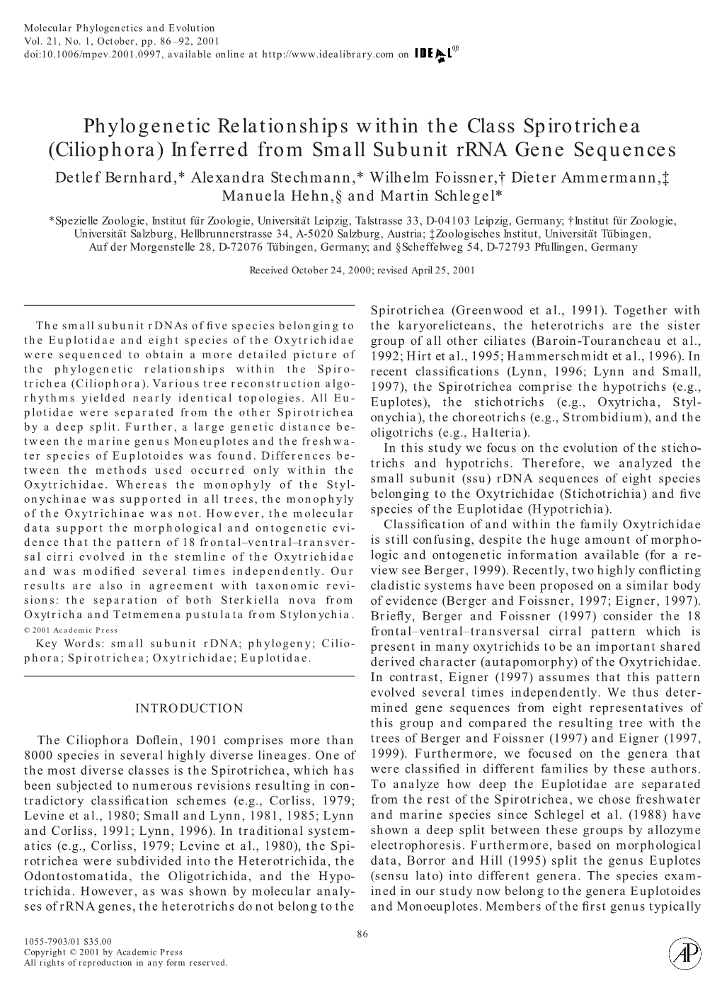 Phylogenetic Relationships Within the Class Spirotrichea (Ciliophora)