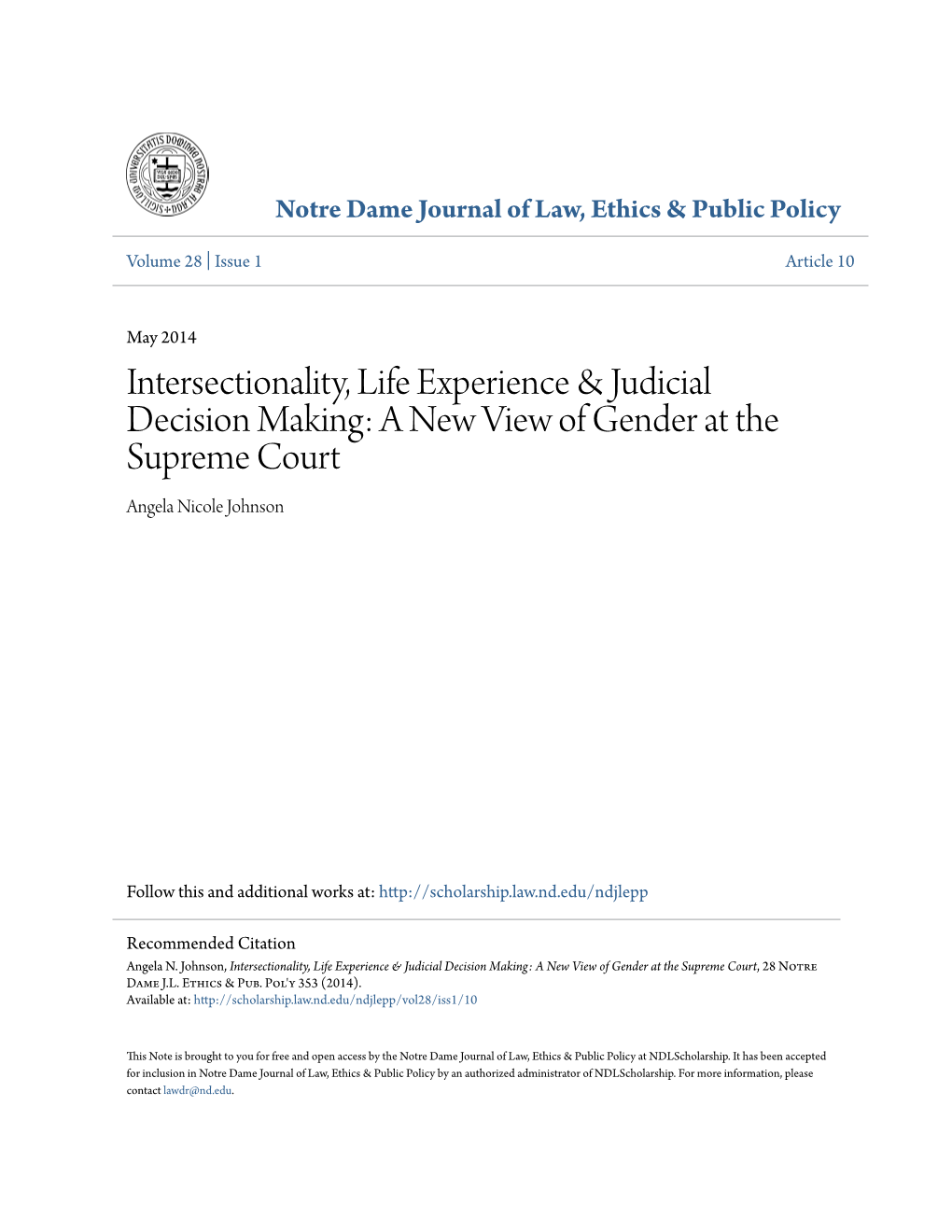 Intersectionality, Life Experience & Judicial Decision Making