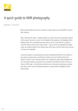 A Quick Guide to HDR Photography