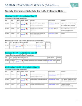 SAMLN19 Schedule: Week 5 (Feb 4-9) 2-7-19
