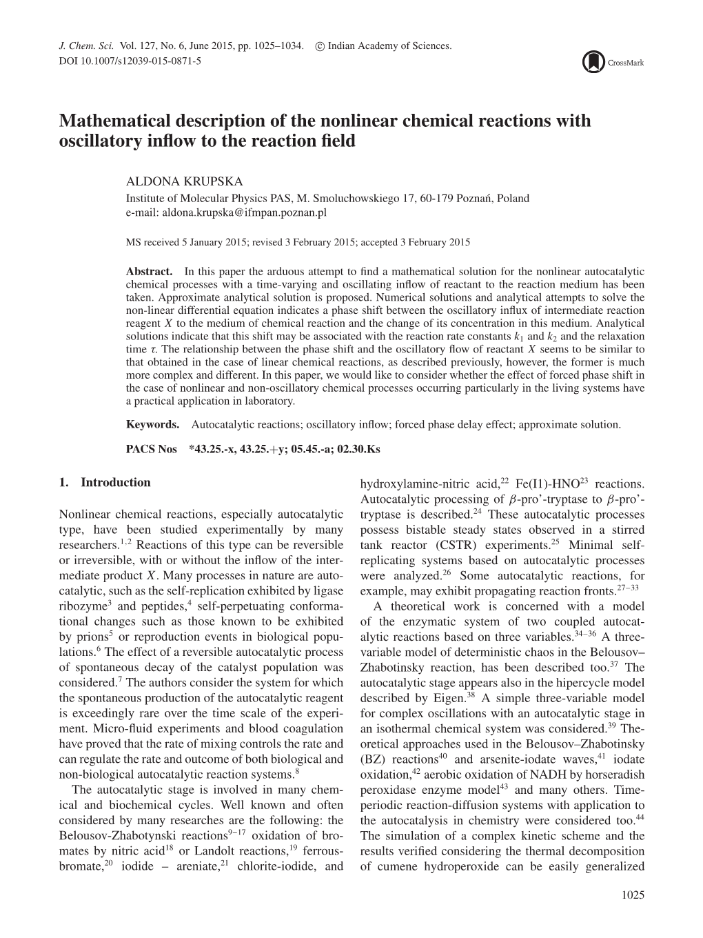 Mathematical Description of the Nonlinear Chemical Reactions with Oscillatory Inﬂow to the Reaction ﬁeld