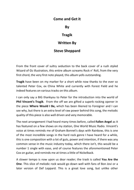 Come and Get It by Tragik Written by Steve Sheppard