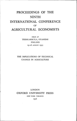 Proceedings of the Ninth International Conference of Agricultural Economists