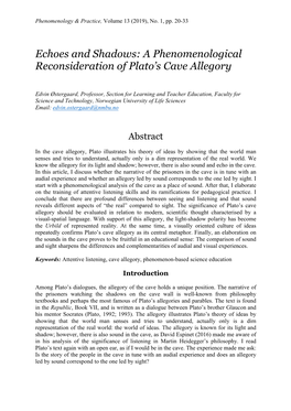 A Phenomenological Reconsideration of Plato's Cave Allegory