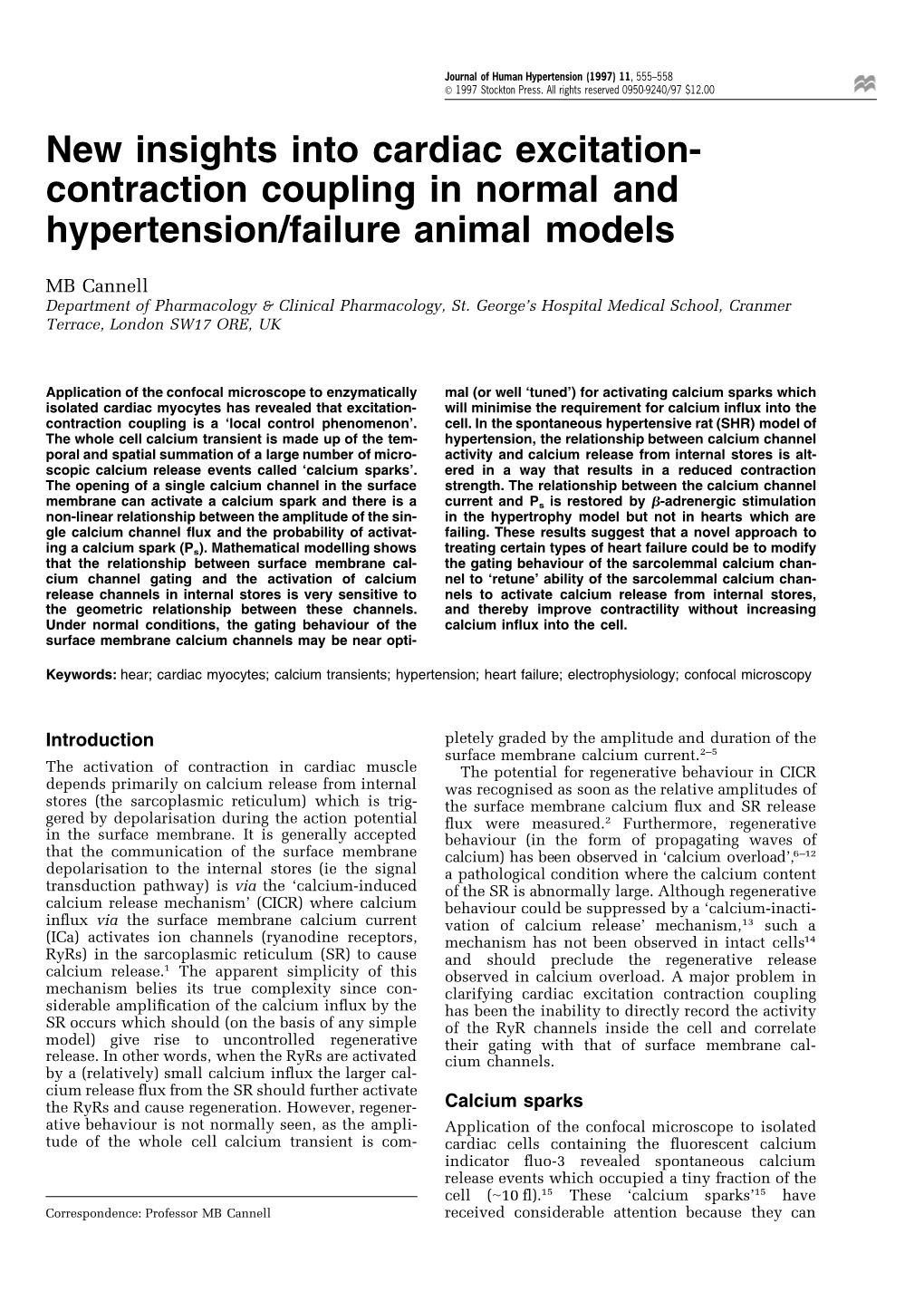 New Insights Into Cardiac Excitation- Contraction Coupling in Normal and Hypertension/Failure Animal Models