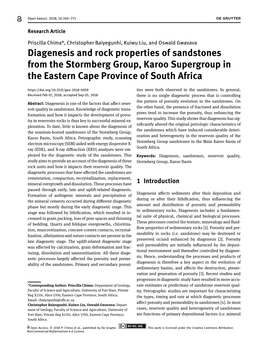 Diagenesis and Rock Properties of Sandstones from the Stormberg