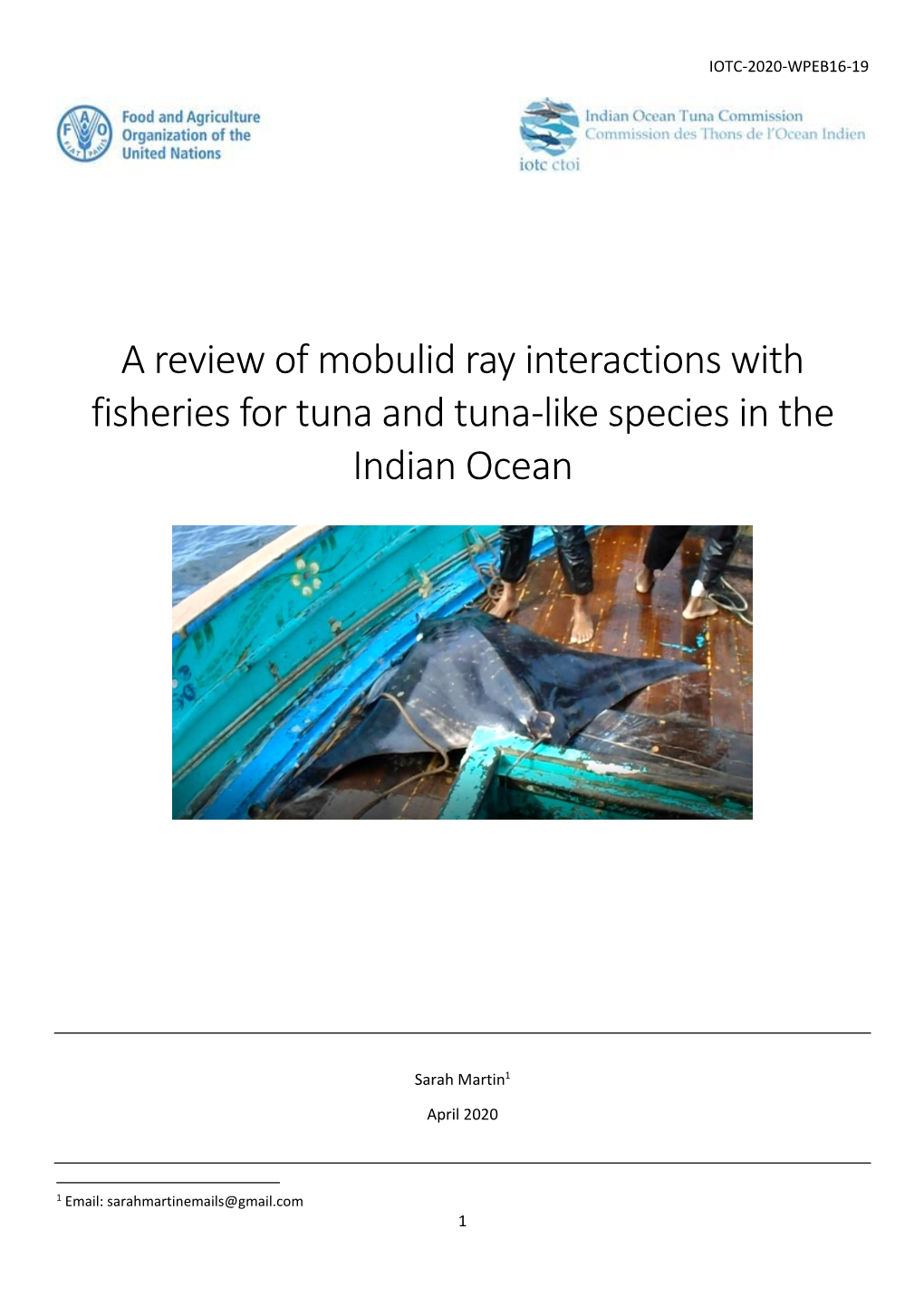 A Review of Mobulid Ray Interactions with Fisheries for Tuna and Tuna-Like Species in the Indian Ocean