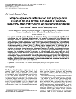 Morphological Characterization and Phylogenetic Distance Among Several Genotypes of Rebutia, Aylostera, Mediolobivia and Sulcorebutia (Cactaceae )