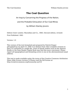The Coal Question William Stanley Jevons