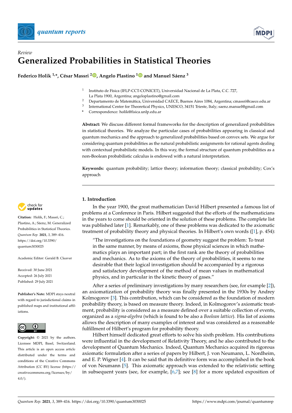 Generalized Probabilities in Statistical Theories