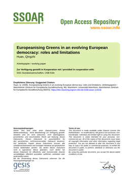 Europeanising Greens in an Evolving European Democracy: Roles and Limitations Huan, Qingzhi
