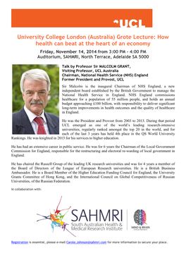 University College London (Australia) Grote Lecture: How Health Can Beat