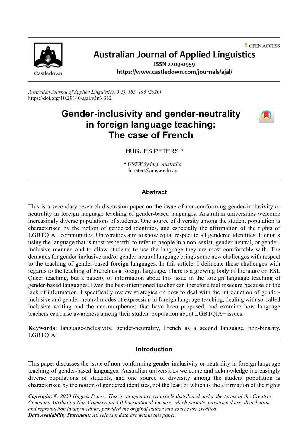 Gender-Inclusivity and Gender-Neutrality in Foreign Language Teaching: the Case of French