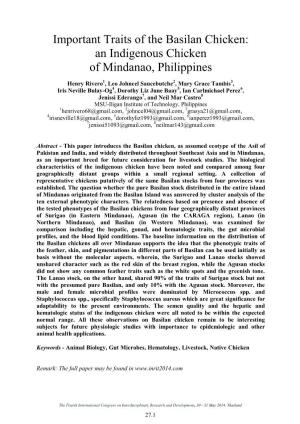 Important Traits of the Basilan Chicken: an Indigenous Chicken of Mindanao, Philippines