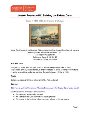 Lesson Resource Kit: Building the Rideau Canal