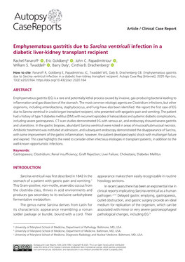 Emphysematous Gastritis Due to Sarcina Ventriculi Infection in a Diabetic Liver-Kidney Transplant Recipient