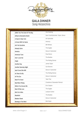 GALA DINNER Repertoire-Liste