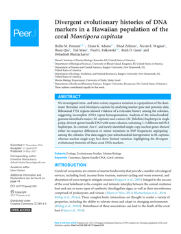 Divergent Evolutionary Histories of DNA Markers in a Hawaiian Population of the Coral Montipora Capitata