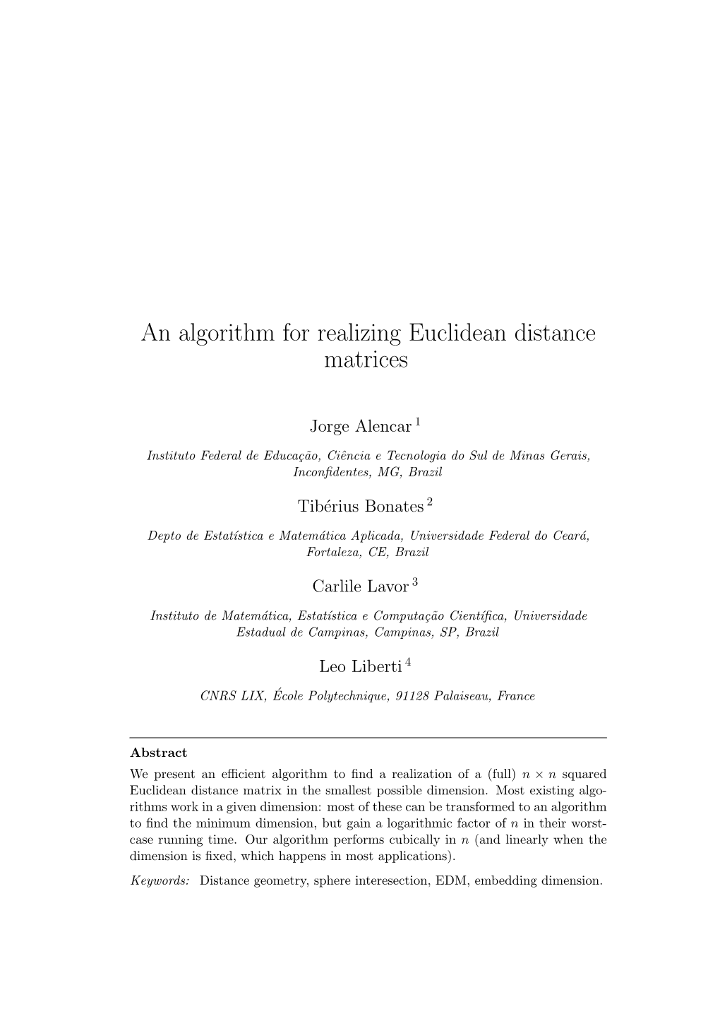 An Algorithm for Realizing Euclidean Distance Matrices