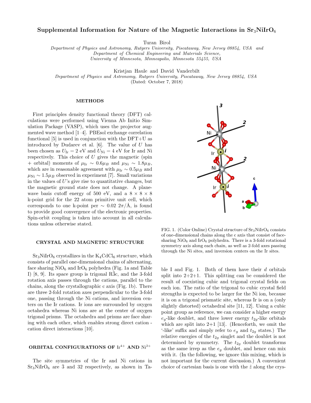 Supplemental Information for Nature of the Magnetic Interactions in Sr3niiro6