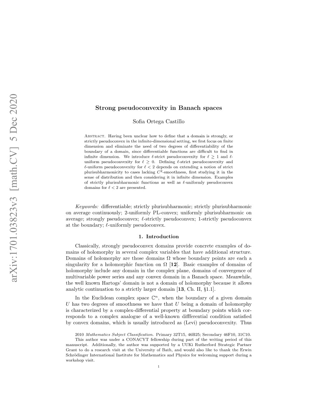 Strong Pseudoconvexity in Banach Spaces