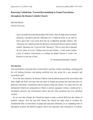 Toward Recommitting to Gospel Nonviolence Throughout the Roman Catholic Church
