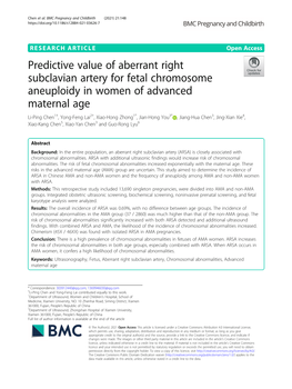 Predictive Value of Aberrant Right Subclavian Artery for Fetal Chromosome Aneuploidy in Women of Advanced Maternal