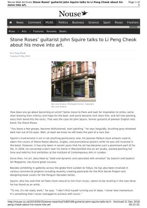 Stone Roses' Guitarist John Squire Talks to Li Peng Cheok About His