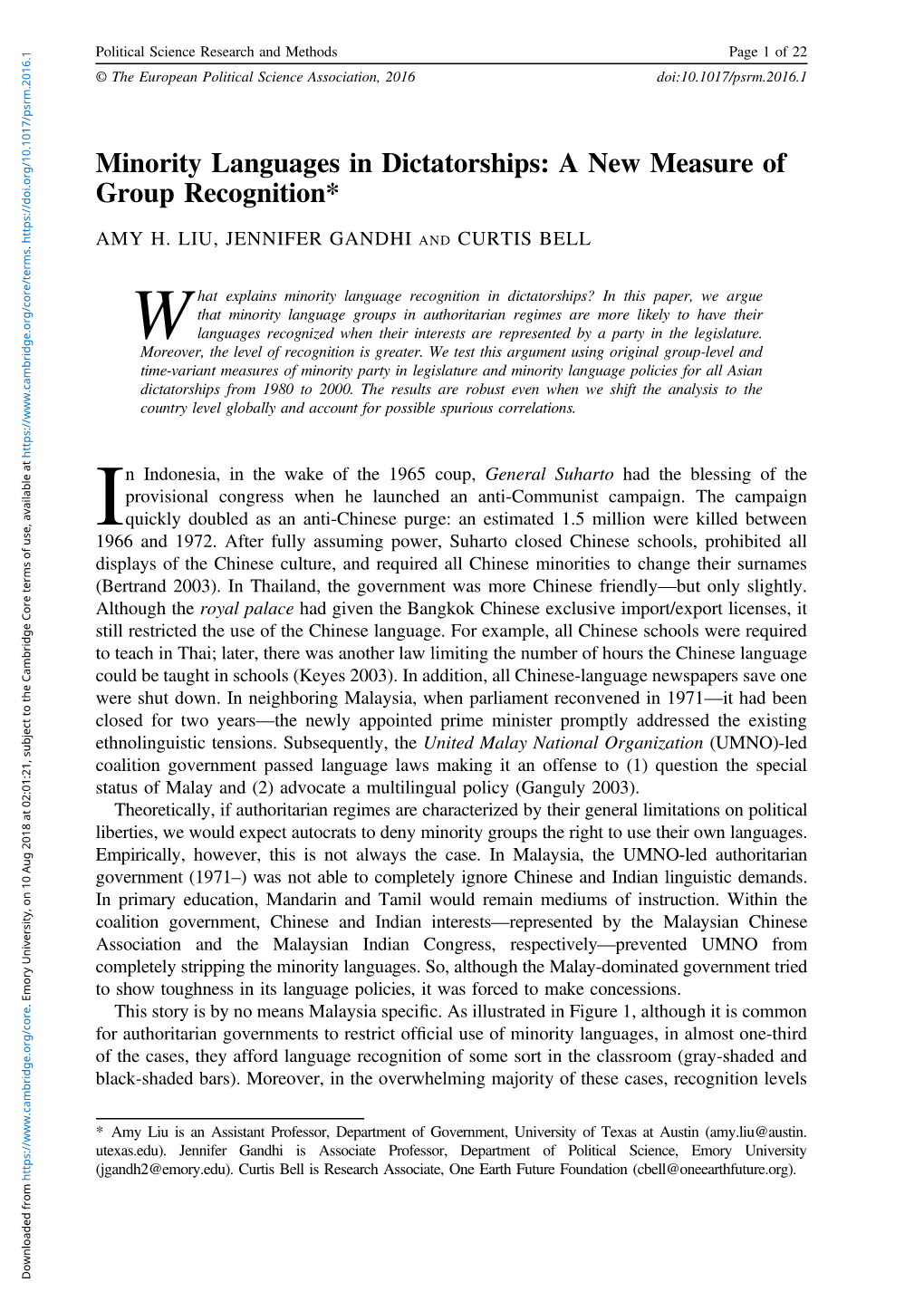 Minority Languages in Dictatorships: a New Measure of Group Recognition*