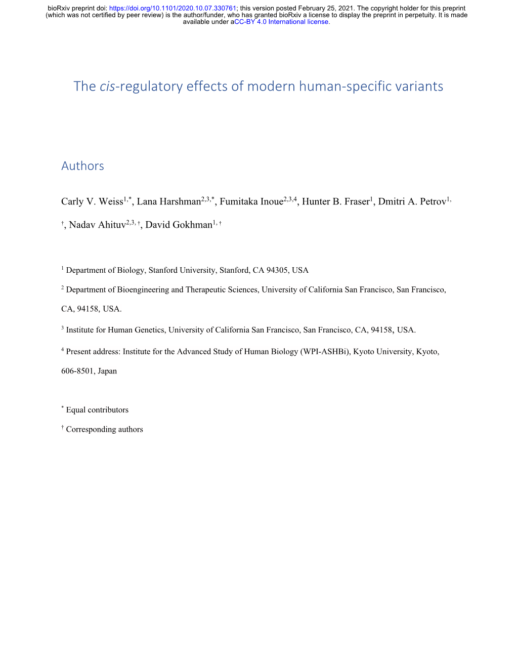 The Cis-Regulatory Effects of Modern Human-Specific Variants