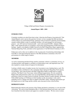 Village of Hall and District Progress Association Inc. Annual Report