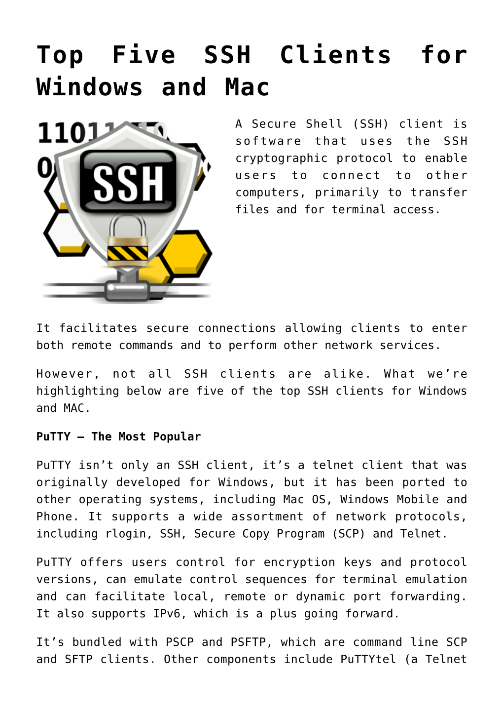 Top Five SSH Clients for Windows and Mac