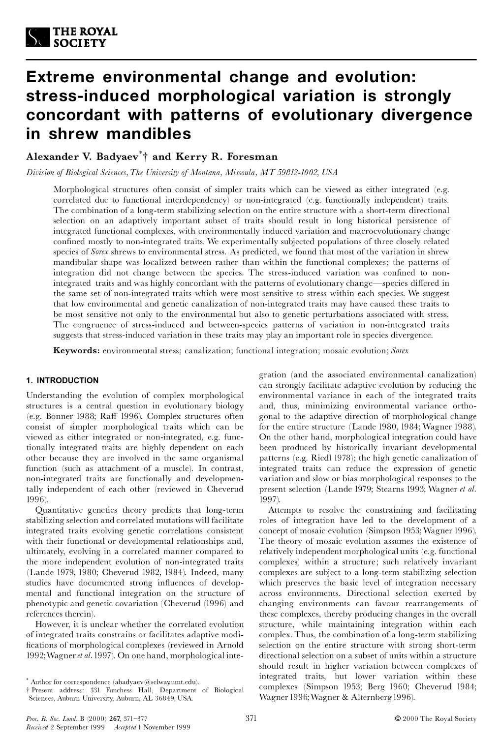 Extreme Environmental Change and Evolution: Stress-Induced