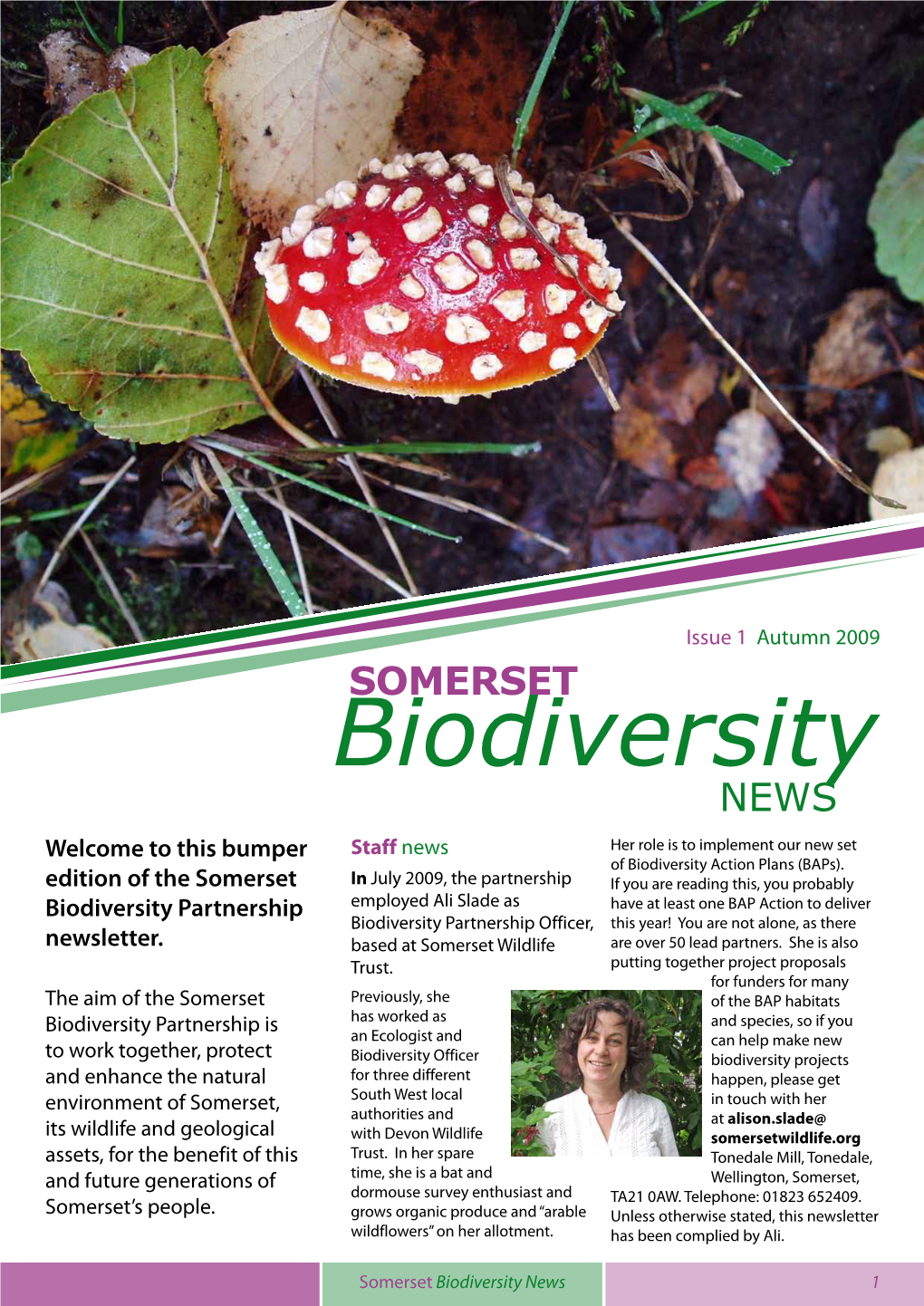 SOMERSET Biodiversity NEWS Welcome to This Bumper Staff News Her Role Is to Implement Our New Set of Biodiversity Action Plans (Baps)
