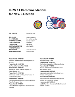 IBEW 11 Recommendations for Nov. 6 Election