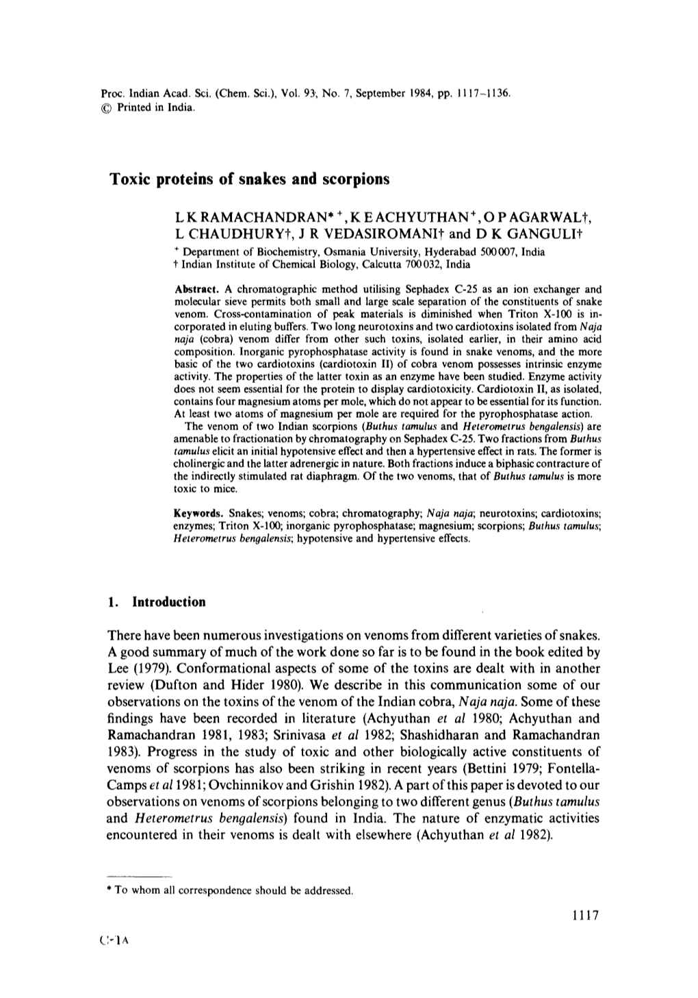 Toxic Proteins of Snakes and Scorpions