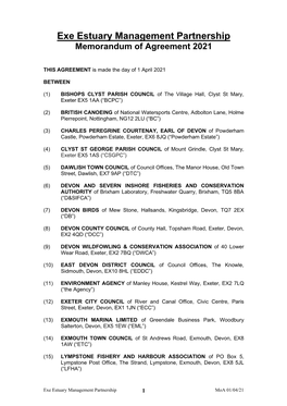 Exe Estuary Management Partnership Memorandum of Agreement 2021
