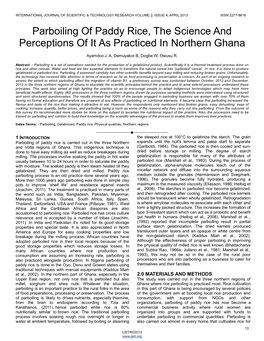 Parboiling of Paddy Rice, the Science and Perceptions of It As Practiced in Northern Ghana