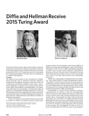 Diffie and Hellman Receive 2015 Turing Award Rod Searcey/Stanford University