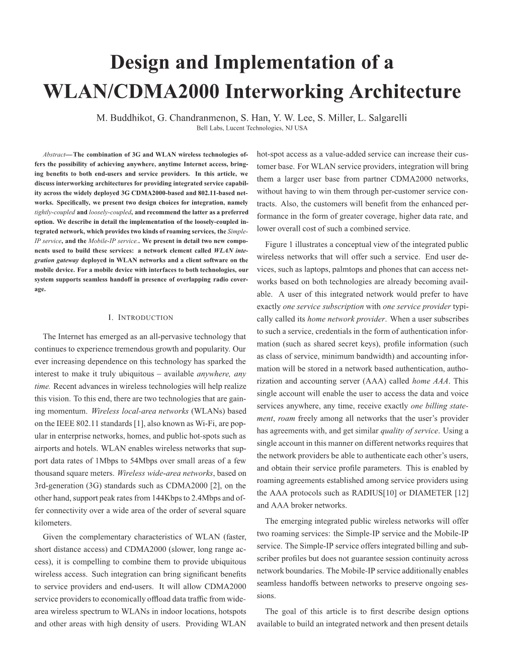 Design and Implementation of a WLAN/CDMA2000 Interworking Architecture