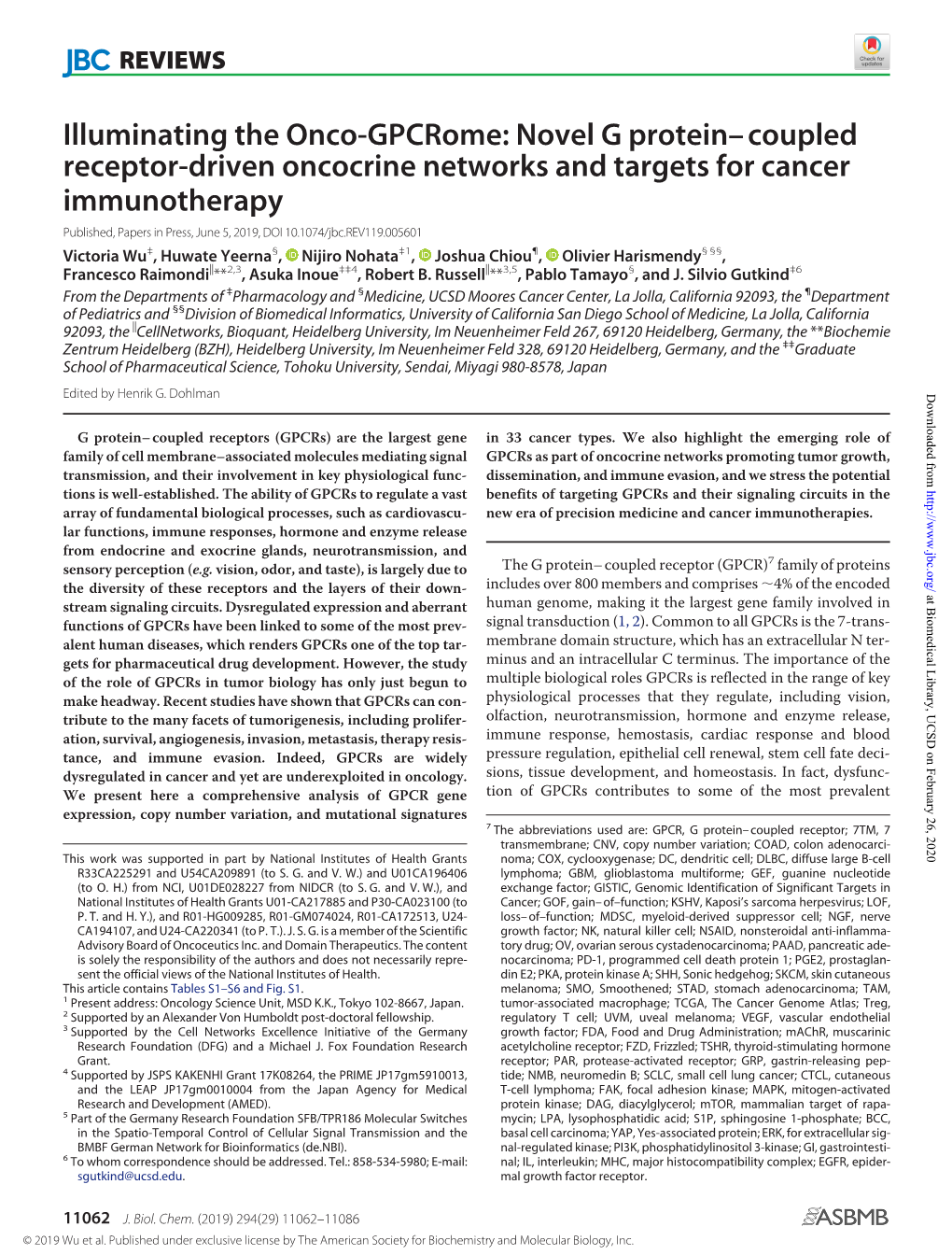 Illuminating the Onco-Gpcrome: Novel G Protein– Coupled Receptor