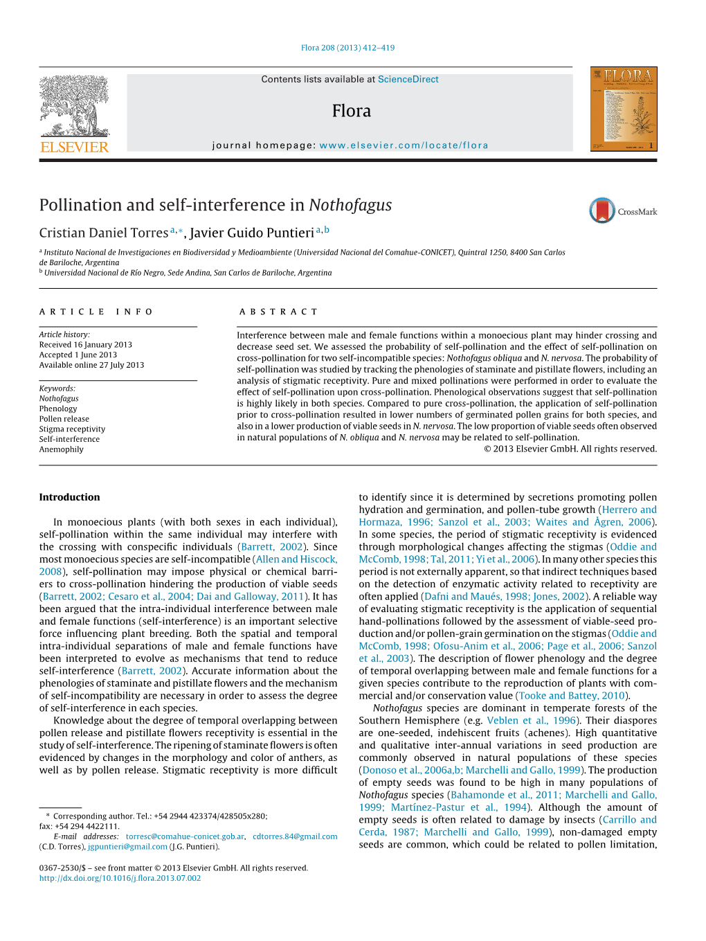 Pollination and Self-Interference in Nothofagus