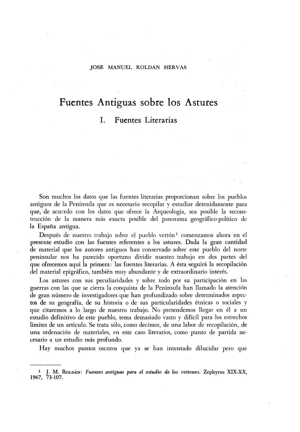 Fuentes Antiguas Sobre Los Astures I