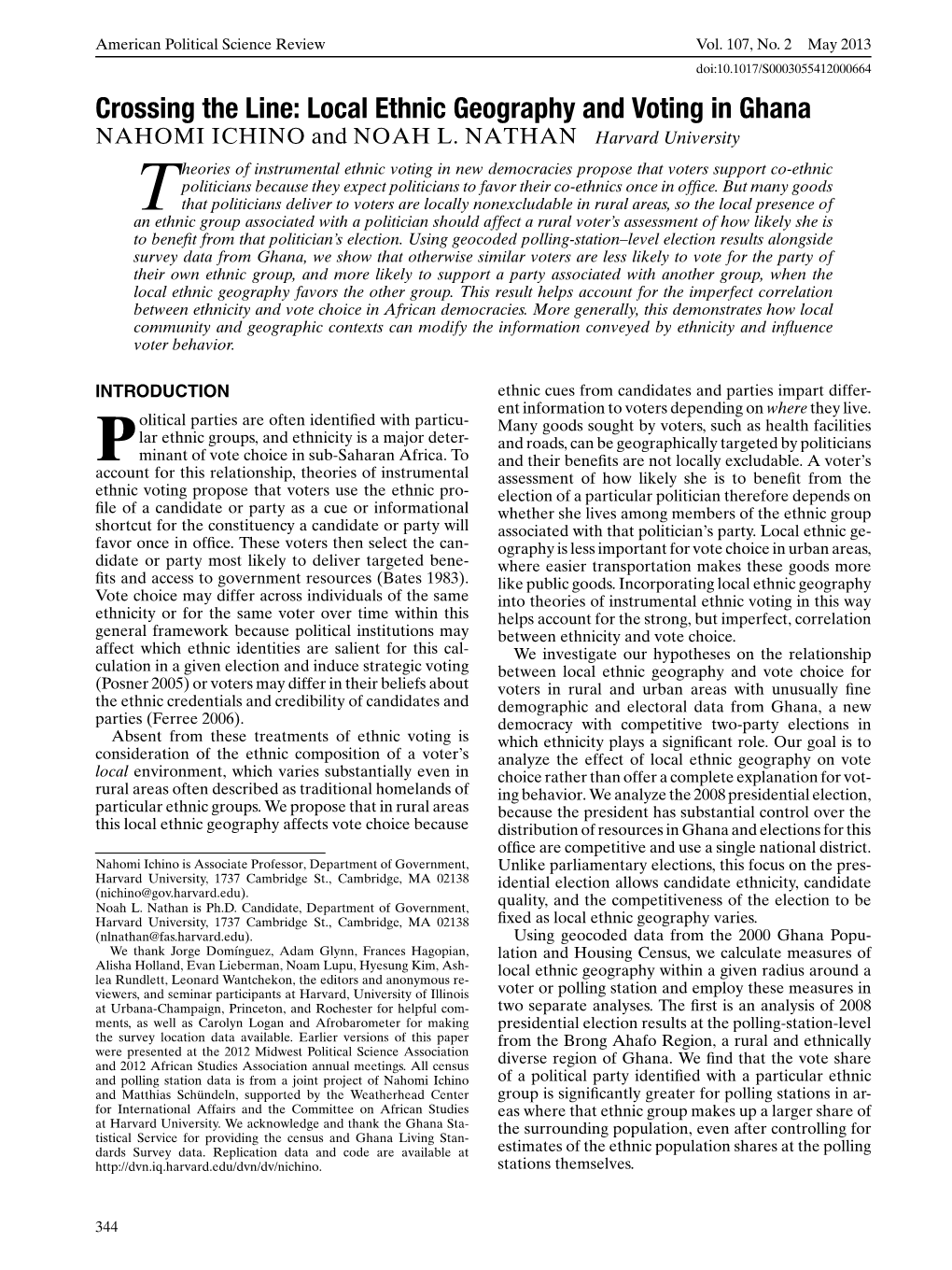 Local Ethnic Geography and Voting in Ghana NAHOMI ICHINO and NOAH L